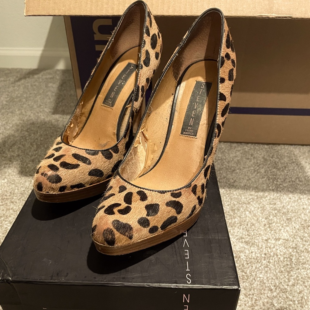 Steven, leopard heels, 7.5, moderately used